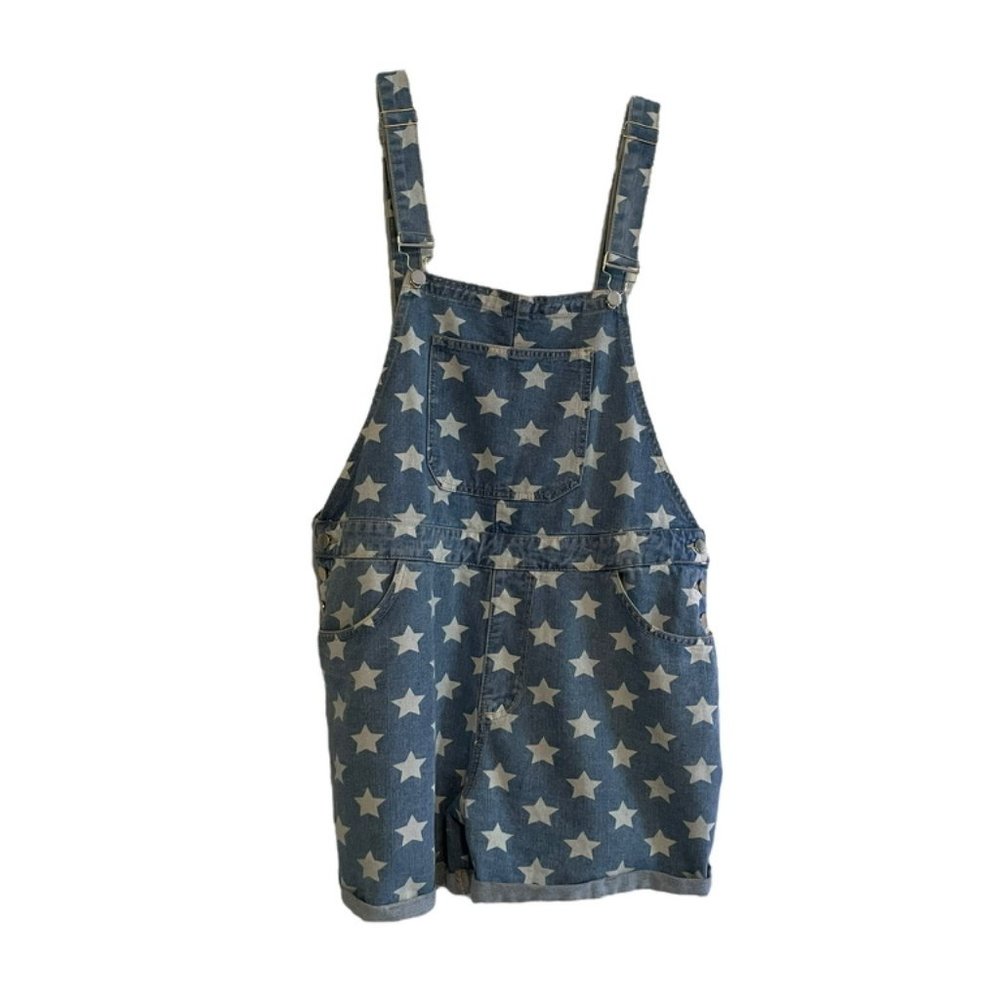SHEIN Blue Star Print Denim Overalls